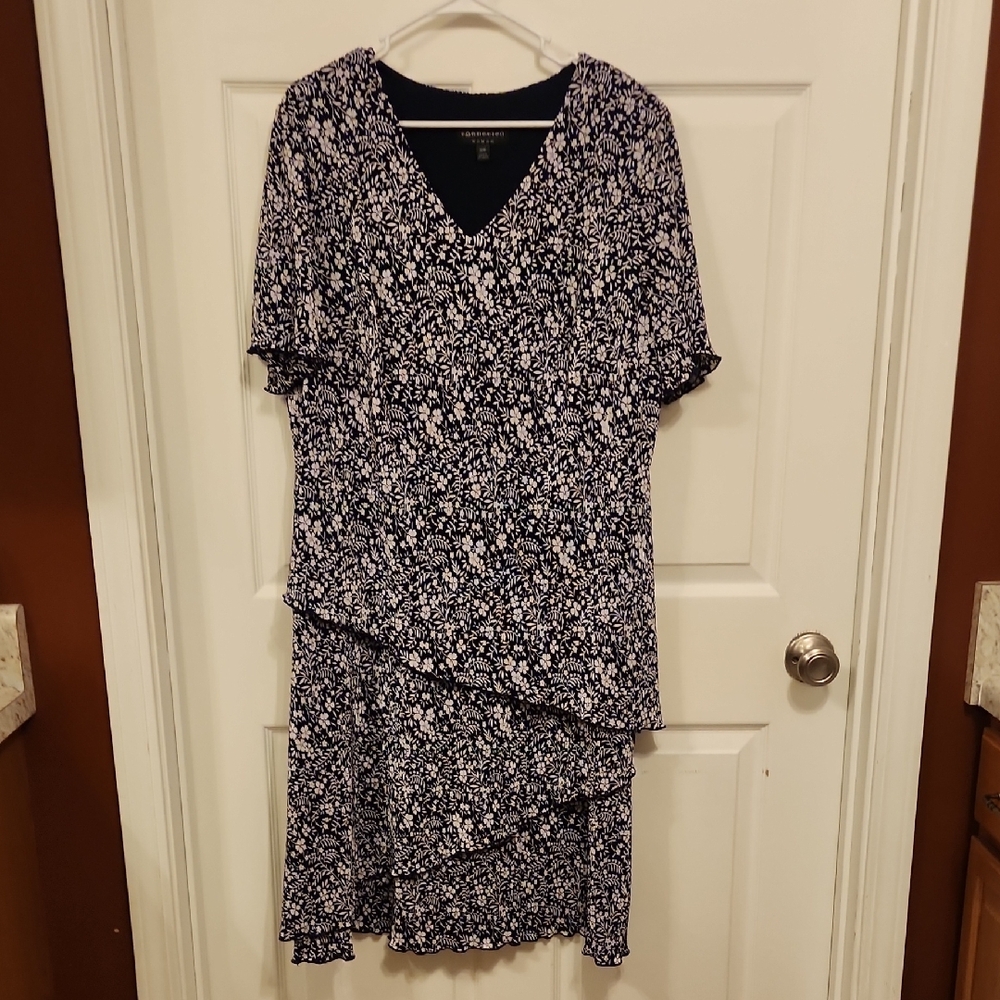 Connected Apparel Blue Asymmetrical Flutter Sleeve Dress